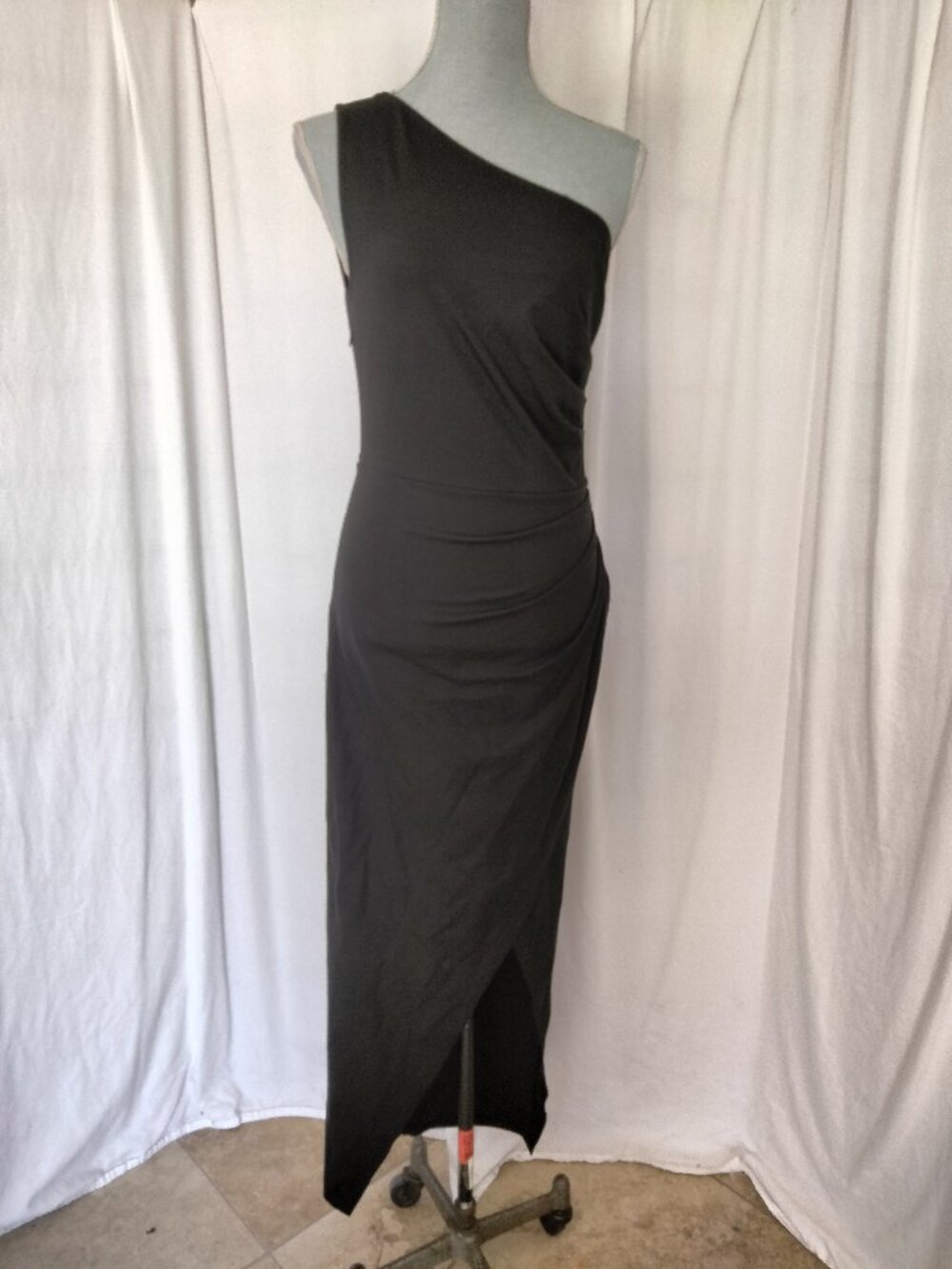 Saren Mathews ASYMMETRIC ONE SHOULDER  BLACK spandex stretchy DRESS SIZE S